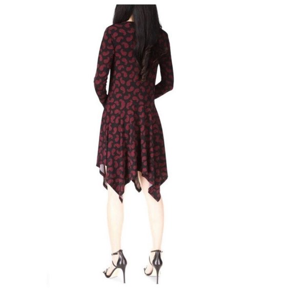 MICHAEL Michael Kors Printed Handkerchief-Hem Dress Dark Ruby L petite - Picture 2 of 8